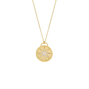 Gold Pave Starburst Coin Necklace Charm - Adina Eden's Jewels