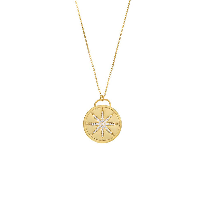 Gold Pave Starburst Coin Necklace Charm - Adina Eden's Jewels