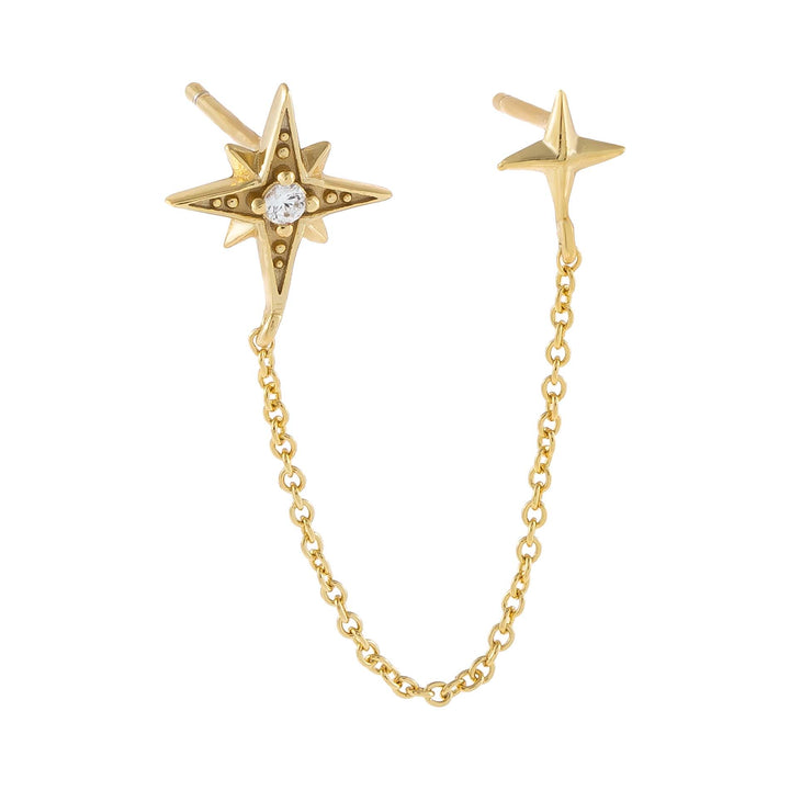 Gold CZ X Solid Starburst Chain Stud Earring - Adina Eden's Jewels