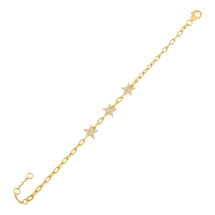 Gold Pavé Triple Star Chain Bracelet - Adina Eden's Jewels