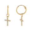 14K Gold CZ Cross Hoop Earring 14K - Adina Eden's Jewels