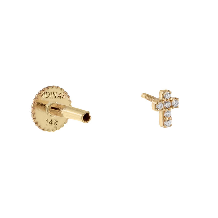  CZ Mini Cross Threaded Stud Earring 14K - Adina Eden's Jewels