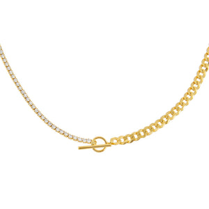Gold Tennis X Curb Chain Necklace - Adina Eden's Jewels