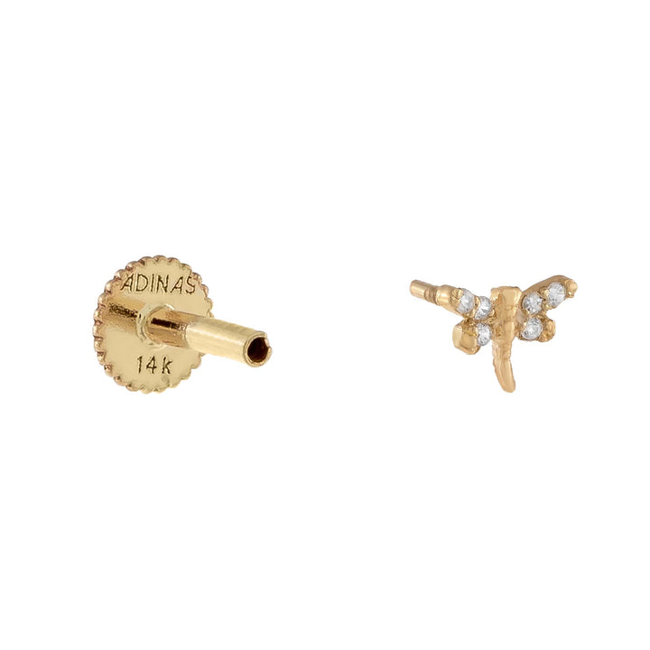  CZ Mini Dragonfly Stud Earring 14K - Adina Eden's Jewels