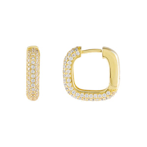 Gold Pavé Round Square Huggie Earring - Adina Eden's Jewels