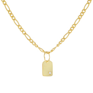 Gold CZ Dog Tag Figaro Choker - Adina Eden's Jewels