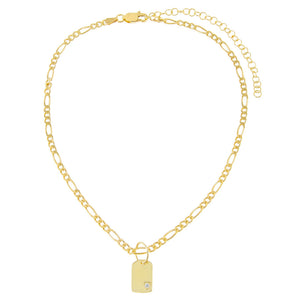  CZ Dog Tag Figaro Choker - Adina Eden's Jewels