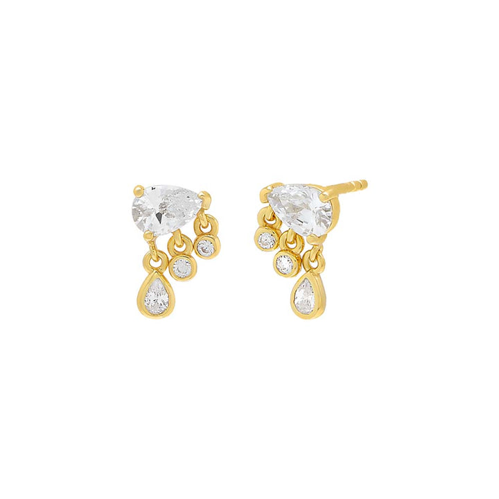 Gold / Pair Dangling Teardrop Charms Stud Earring - Adina Eden's Jewels