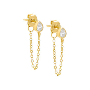 Gold / Pear / Pair Pear Bezel Front Back Stud Earring - Adina Eden's Jewels