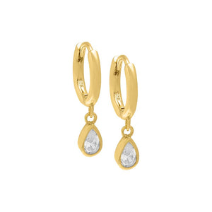 Gold / Pair Dangling Bezel Teardrop Huggie Earring - Adina Eden's Jewels