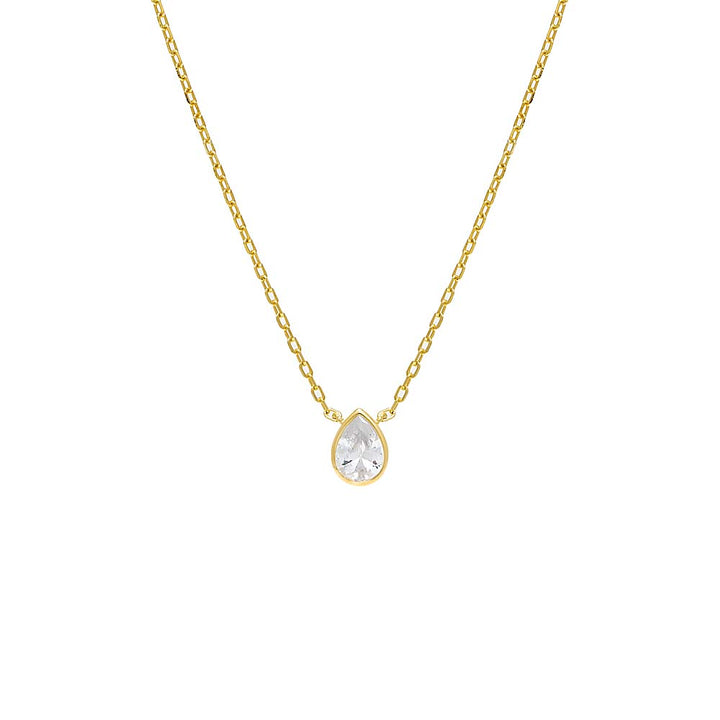 Gold / Pear Pear Bezel Solitaire Necklace - Adina Eden's Jewels