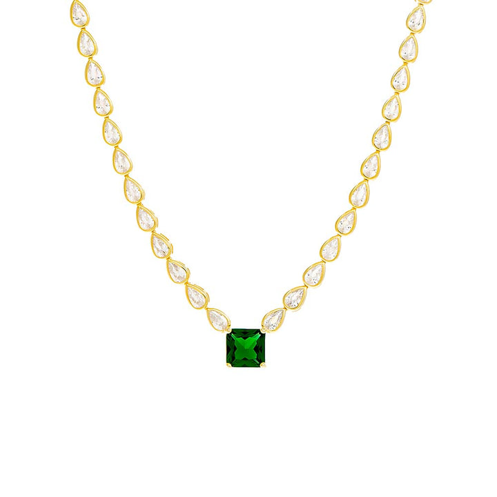 Gold Square Emerald X Teardrop Bezel Tennis Necklace - Adina Eden's Jewels
