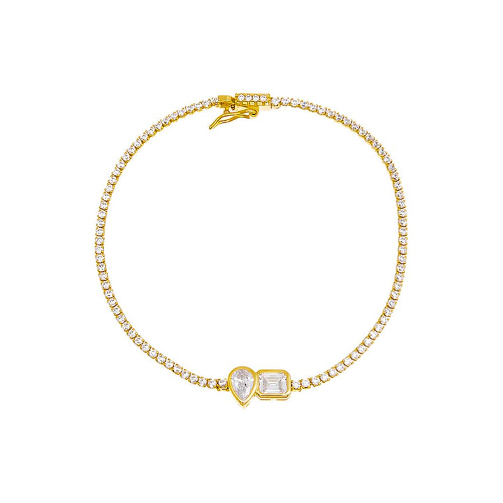 Gold / 6.75" Teardrop X Emerald Bezel-Set Thin Tennis Bracelet - Adina Eden's Jewels