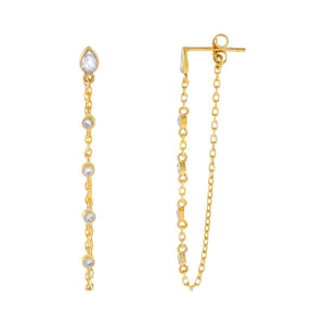 Gold Bezel Chain Drop Stud Earring - Adina Eden's Jewels