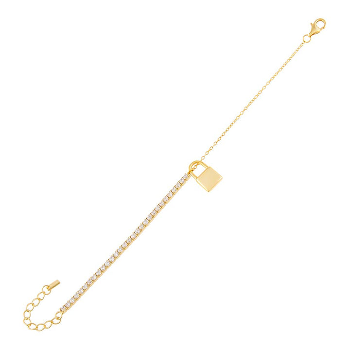 Gold Engravable Chain x Tennis Lock Bracelet - Adina Eden's Jewels