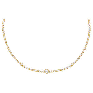 Gold Graduated Solitaire Bezel Thin Tennis Choker - Adina Eden's Jewels