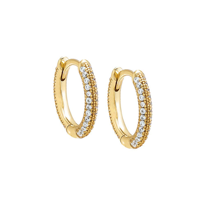 Gold / Single Pavé Rounded Huggie Earring - Adina Eden's Jewels