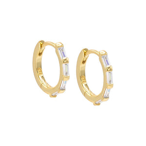 Gold / Pair Mini Multi Baguette Huggie Earring - Adina Eden's Jewels
