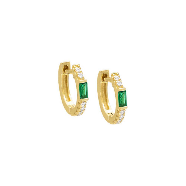 Emerald Green / Pair Colored Pavé Baguette Huggie Earring - Adina Eden's Jewels