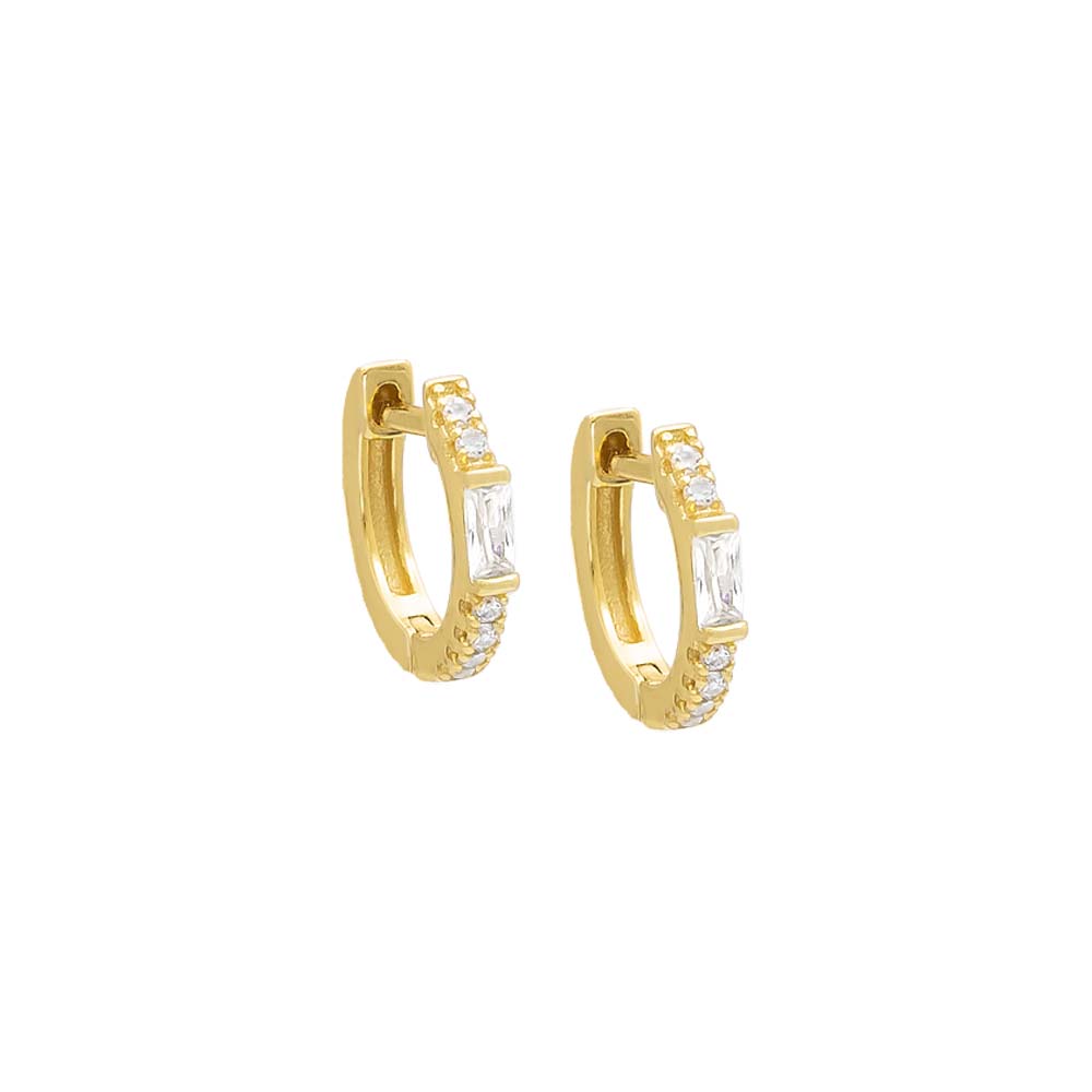 Gold Thin CZ X Baguette Huggie Earring - Adina Eden's Jewels