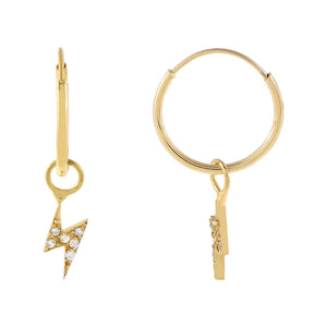 14K Gold CZ Mini Lightning Bolt Hoop Earring 14K - Adina Eden's Jewels