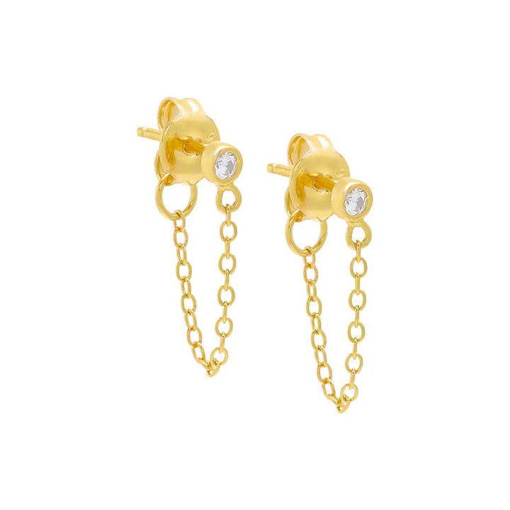 Gold / Pair Tiny Bezel Chain Front Back Stud Earring - Adina Eden's Jewels