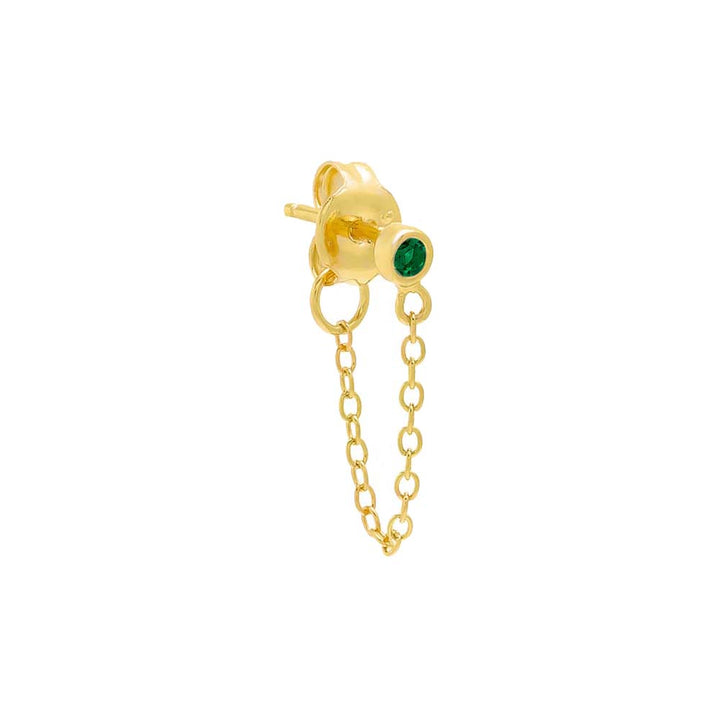 Emerald Green / Single Tiny Bezel Chain Front Back Stud Earring - Adina Eden's Jewels