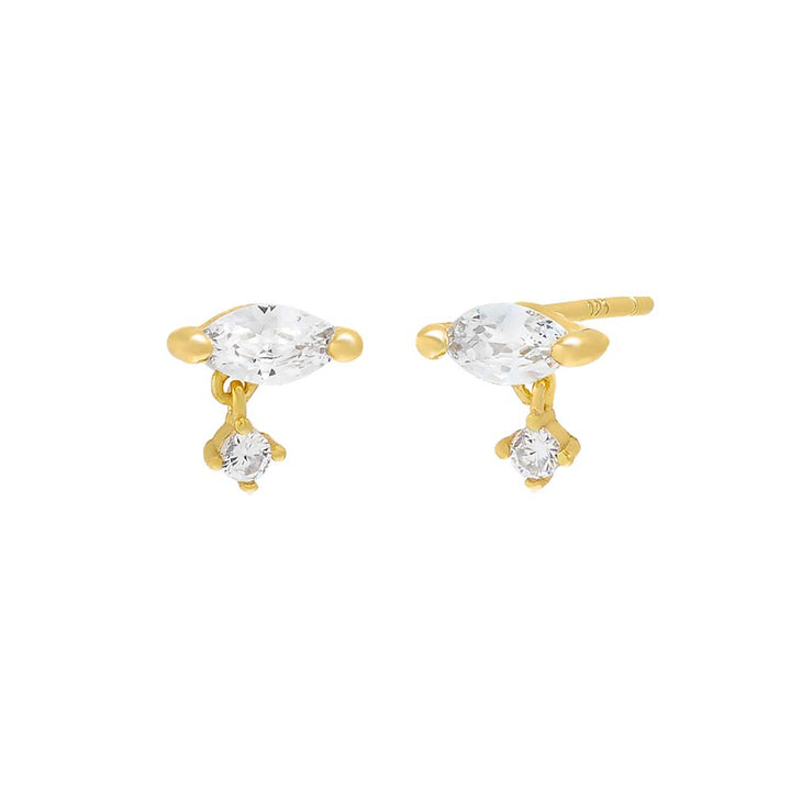 Gold / Pair Tiny Marquise Dangling Charm Stud Earring - Adina Eden's Jewels