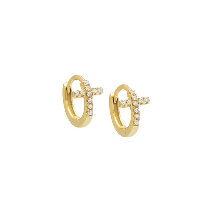 Gold Tiny Pavé Cross Huggie Earring - Adina Eden's Jewels