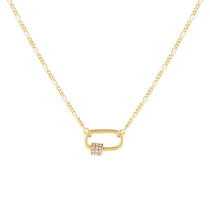 Gold Pavé Mini Toggle Figaro Necklace - Adina Eden's Jewels