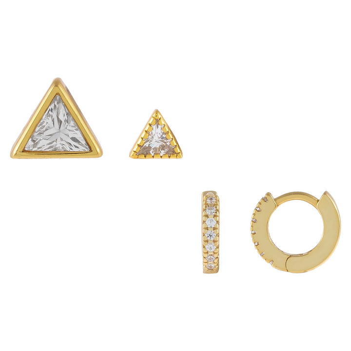 Gold CZ Triangle Earring Combo Set - Adina Eden's Jewels