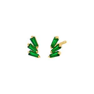 Emerald Green / Pair Colored Triple Baguette Stud Earring - Adina Eden's Jewels