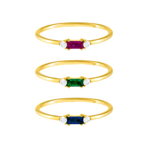  CZ Colored Dainty Baguette Ring Set - Adina Eden's Jewels