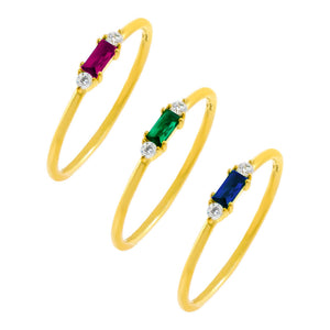 Combo / 5 CZ Colored Dainty Baguette Ring Set - Adina Eden's Jewels