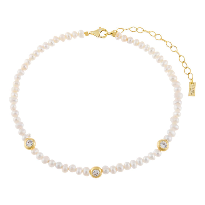 Pearl White Pearl CZ Multi Bezel Anklet - Adina Eden's Jewels