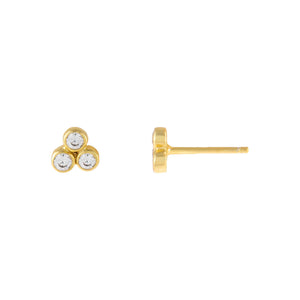 Gold CZ Bezel Trio Cluster Stud Earring - Adina Eden's Jewels