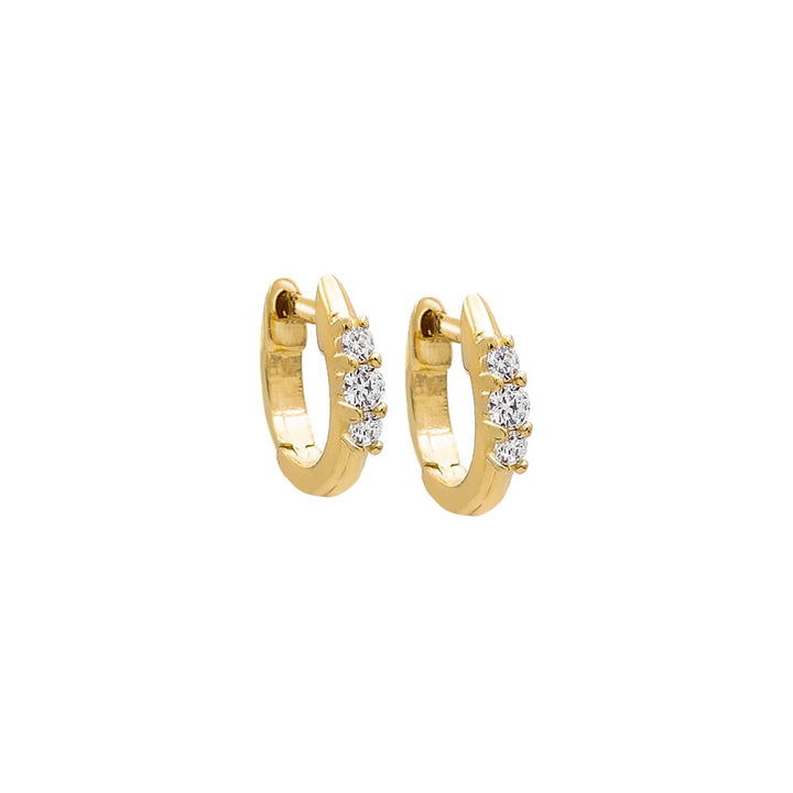 14K Gold Triple CZ Huggie Earring 14K - Adina Eden's Jewels