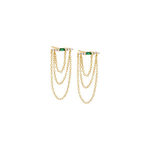 Emerald Green / Pair CZ Bar Chain Drop Stud Earring - Adina Eden's Jewels
