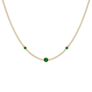 Gold / Emerald Green Colored Graduated Solitaire Bezel Thin Tennis Choker - Adina Eden's Jewels