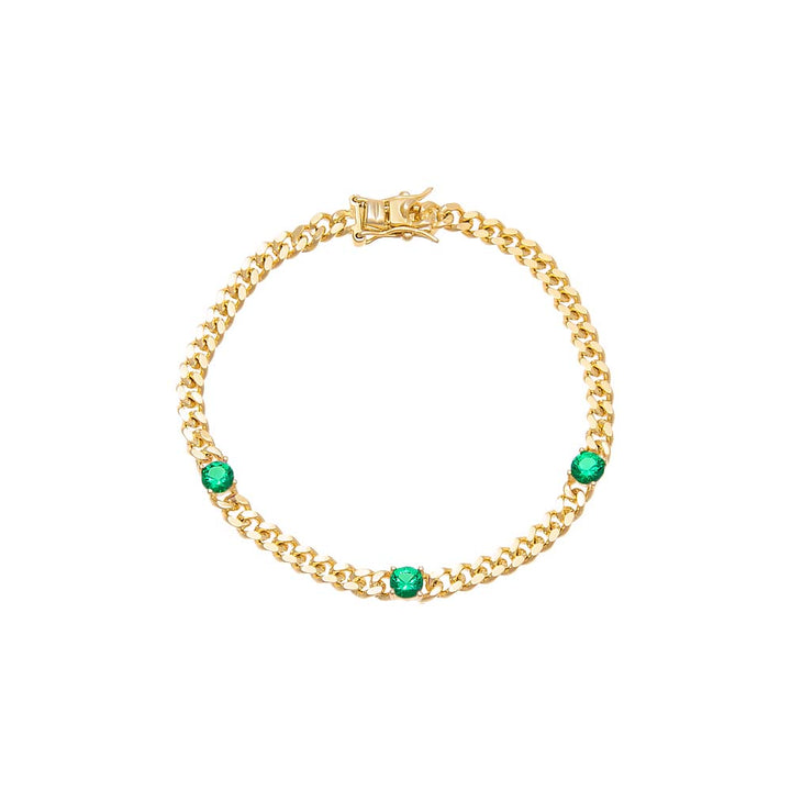 Emerald Green Triple CZ Cuban Chain Bracelet - Adina Eden's Jewels