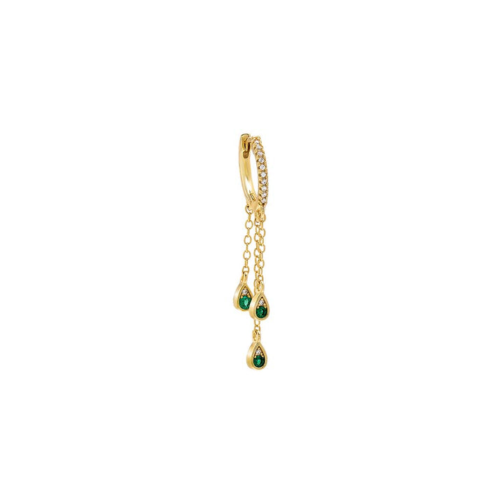 Emerald Green / Single Emerald Green Teardrop Chain Drop Huggie Earring - Adina Eden's Jewels