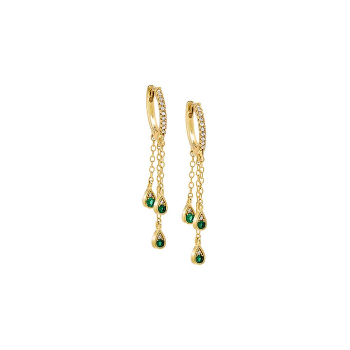 Emerald Green / Pair Emerald Green Teardrop Chain Drop Huggie Earring - Adina Eden's Jewels