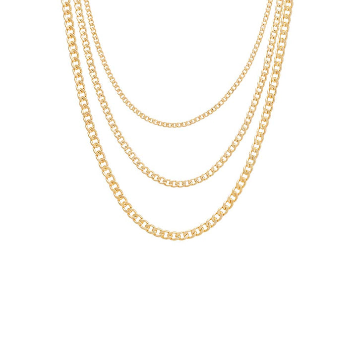 Gold Graduated Triple Cuban Chain Necklace - Adina Eden's Jewels
