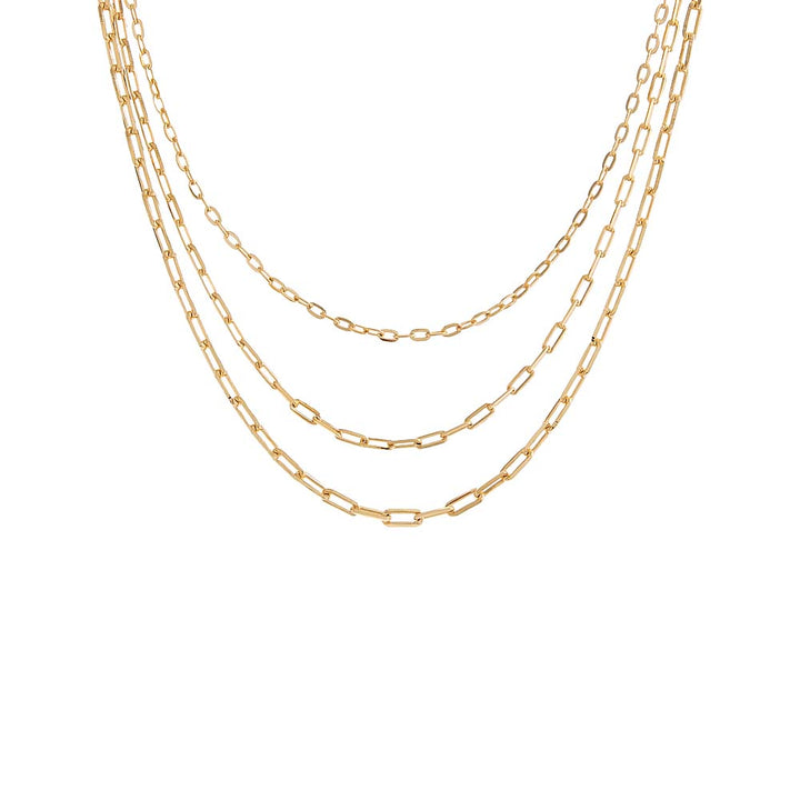 Gold / 12.5" Triple Layered Graduated Paperclip Necklace - Adina Eden's Jewels