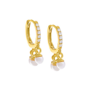 Gold / Pair Pavé Pearl Shaker Huggie Earring - Adina Eden's Jewels