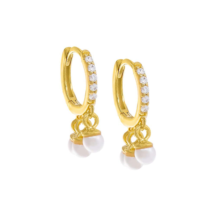 Gold / Pair Pavé Pearl Shaker Huggie Earring - Adina Eden's Jewels