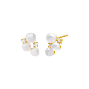 Gold / Pair Pearl X CZ Cluster Stud Earring - Adina Eden's Jewels