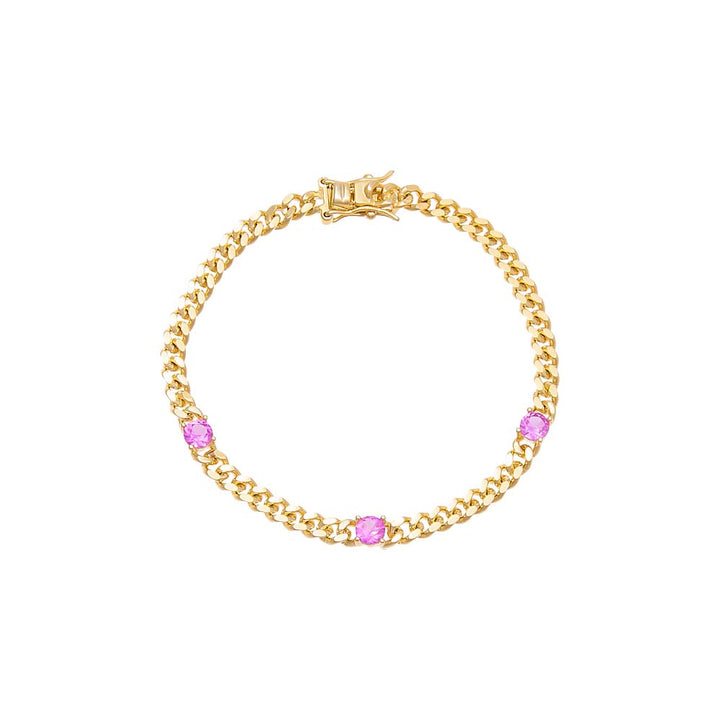Sapphire Pink Triple CZ Cuban Chain Bracelet - Adina Eden's Jewels
