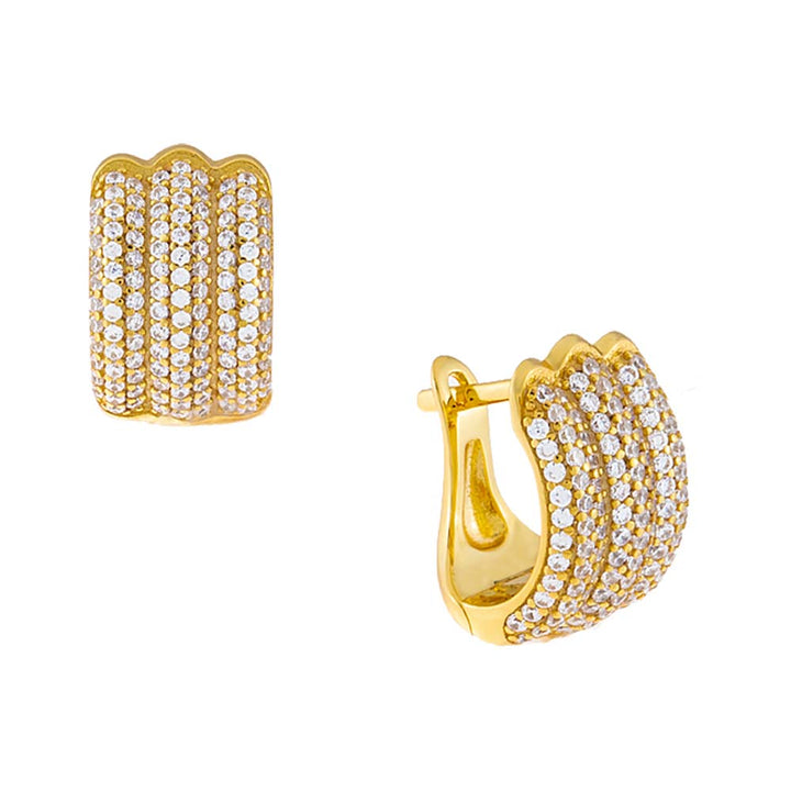 Gold Triple Puffed Pavé Huggie Earring - Adina Eden's Jewels