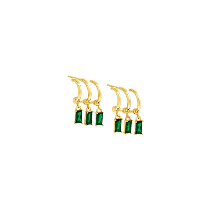 Emerald Green / Pair Colored Triple Dangling Baguette Stone Earring - Adina Eden's Jewels